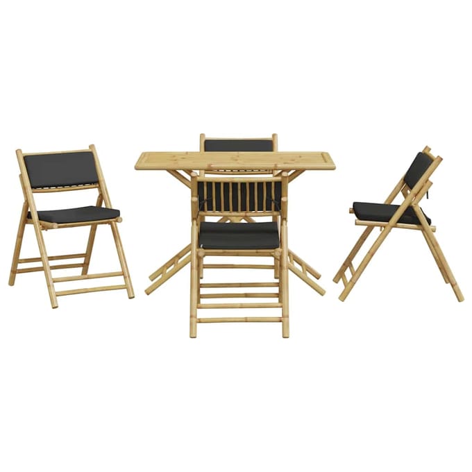 vidaXL - 5-delige - Bistroset - inklapbaar - met - kussens - bamboe - donkergrijs