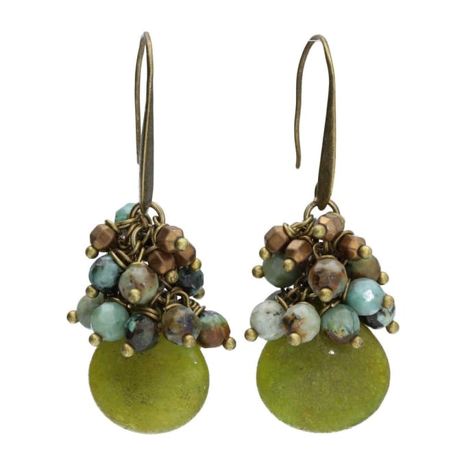 Bela Donaco Oorbellen Wrap Wire – Jade druppel – Afrikaanse Turquoise – Brons