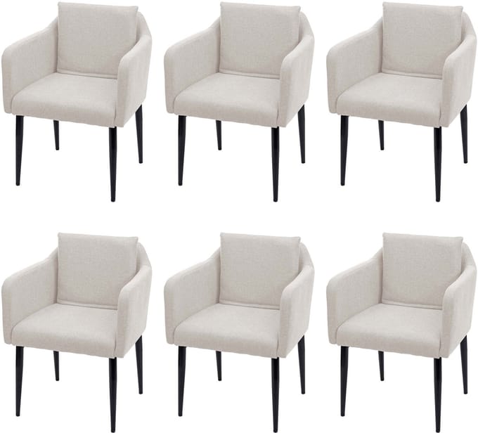 Set van 6 eetkamerstoel MCW-H93, keukenstoel fauteuil stoel ~ stof/textiel crème-beige