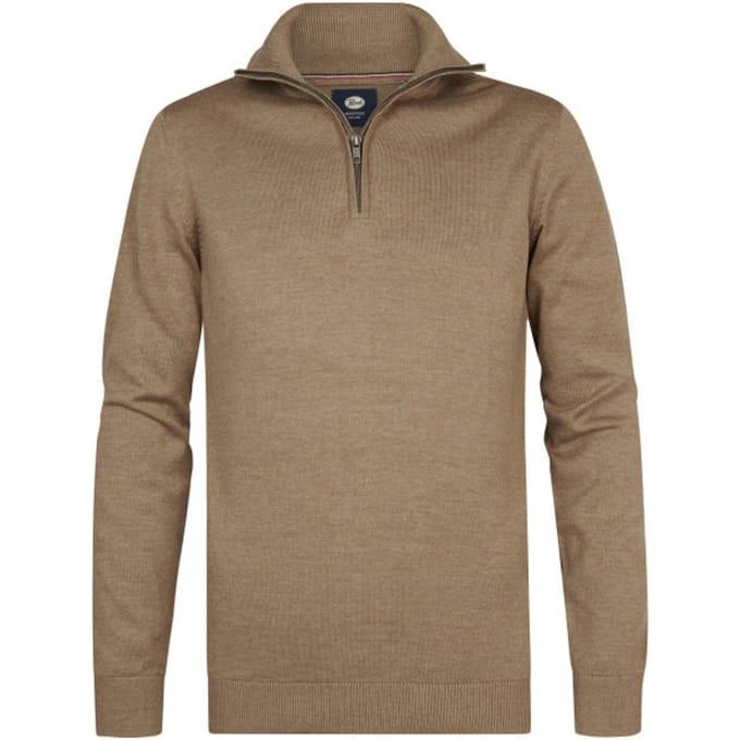 Petrol Industries - Heren Fijngebreide half-zip trui wheel - Bruin - Maat M