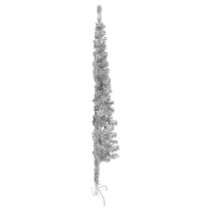 vidaXL - Kunstkerstboom - half - met - standaard - smal - 150 - cm - zilverkleurig