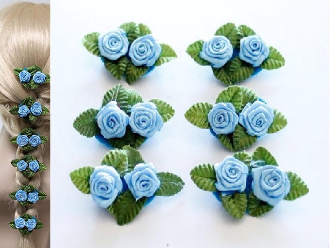 6 HAAR BLOEMEN CLICKS ROOSJES LICHT BLAUW