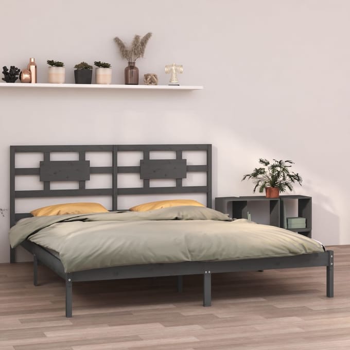vidaXL - Bedframe - massief - hout - grijs - 200x200 - cm