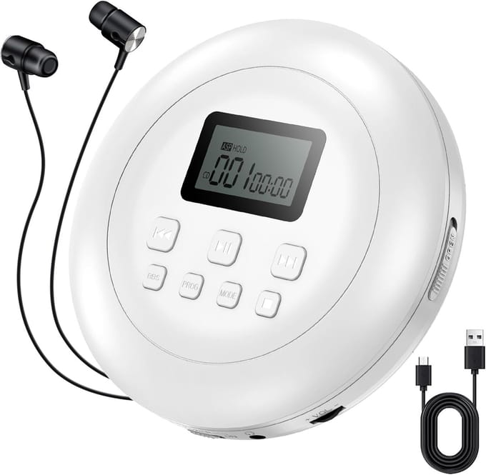 Discman - Draagbare cd-speler - Persoonlijke cd-speler - Wit - 22 cm x 18 cm x 5 cm