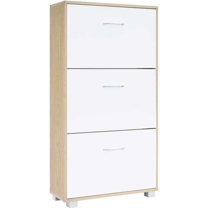 Schoenenkast – 3 Kleppen – 115x60x24cm – 18 Paar Schoenen -Eiken/Wit