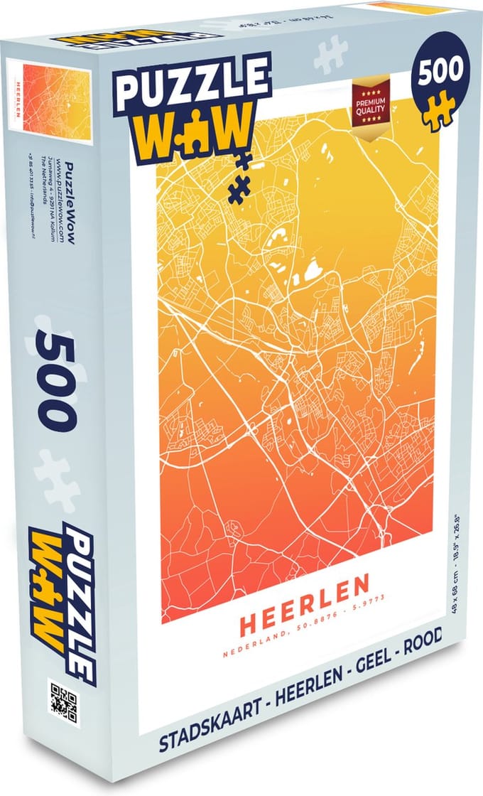 Puzzel Stadskaart - Heerlen - Geel - Rood - Legpuzzel - Puzzel 500 stukjes - Plattegrond
