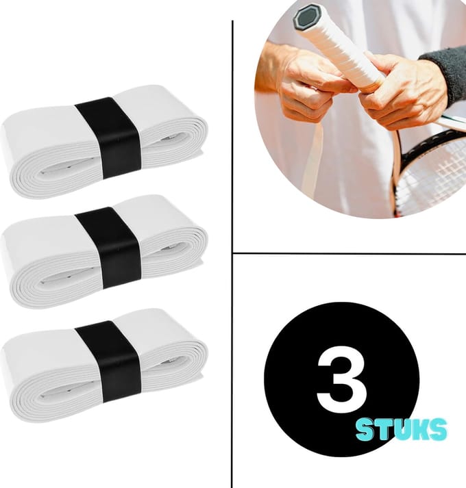 White Overgrip Set - 3 stuks - Padel/Tennis/Badminton/squash - Wit - Griptape - Antislip - Racketaccesoires