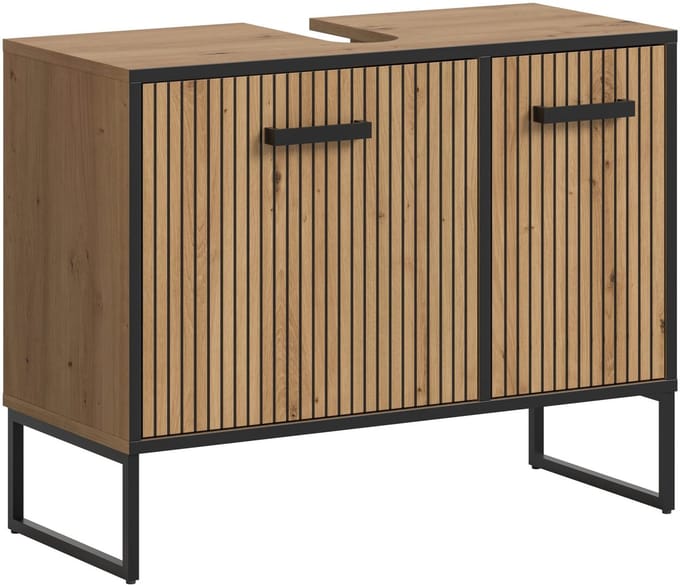 Wastafelkast in artisan eik - 80 cm - met softclose deur en trendy rillenfront