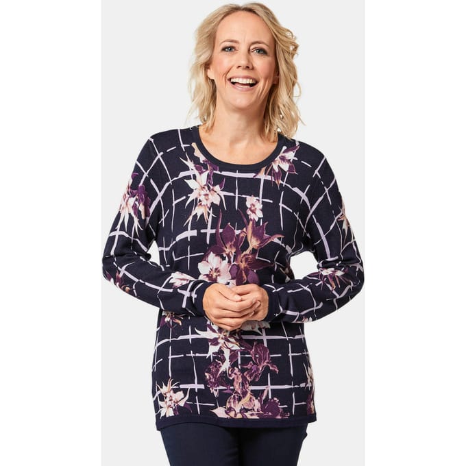 Gedessineerde pullover - marine / sering / gedess. - Gr. 40 van Goldner Fashion