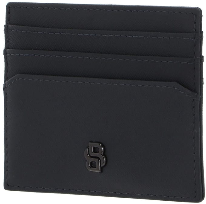 HUGO BOSS Leren kaarthouder Double B Card Holder Saffiano Grey grijs