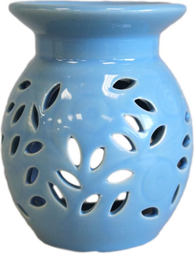 Oliebrander - Bloem Motief - Blauw - 12x15cm - Keramiek