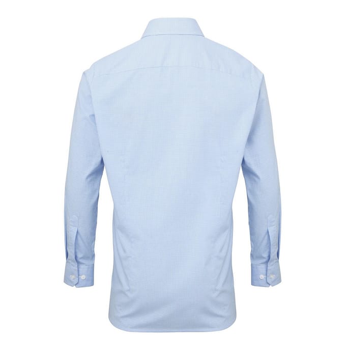 Premier Heren Gingham overhemd met lange mouwen (Lichtblauw/Wit)
