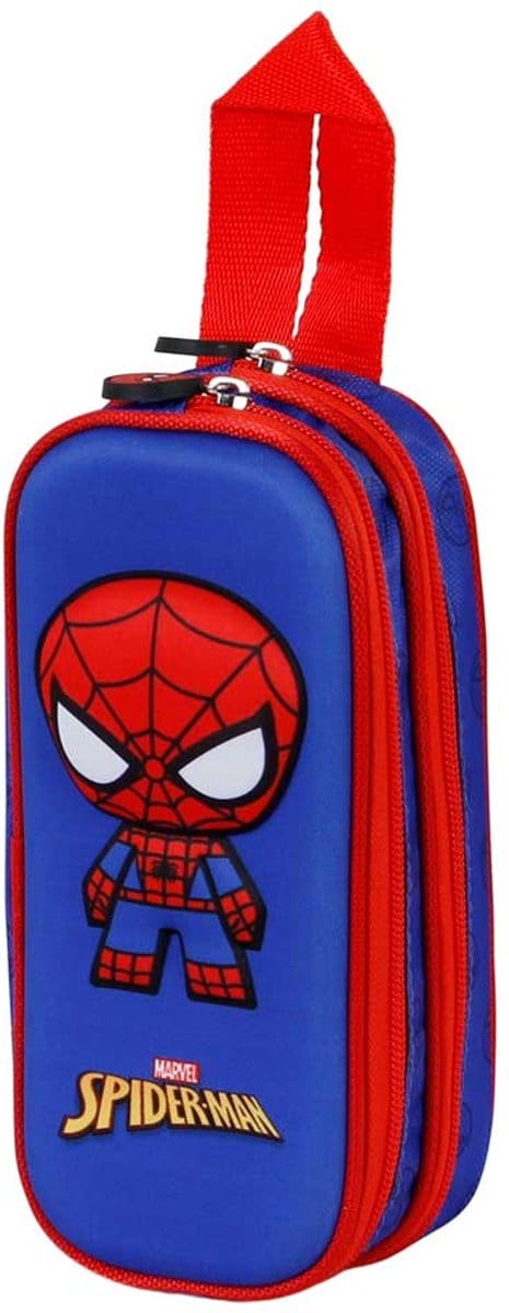 Karactermania - Marvel - Spiderman - 3D Bobblehead Pennetas dubbele Rits - Potloden etui - Pennenetui - Tekenetui - blauw