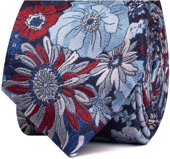 TRESANTI | EVAR | Zijden stropdas grote bloemen | Bordeaux rood