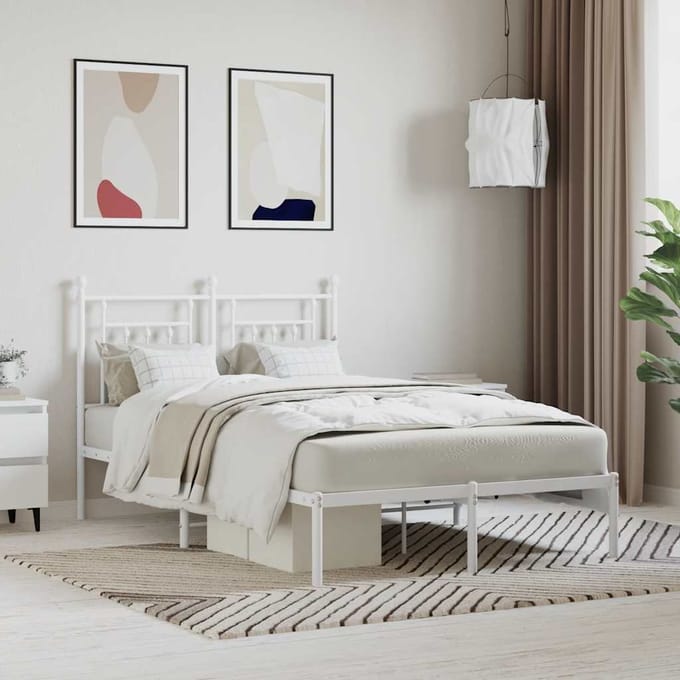vidaXL - Bedframe - met - hoofdbord - metaal - wit - 120x200 - cm