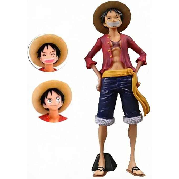 Duurzame Kapitein One Piece Luffy Strooien Hoed. Speelgoedsets MODEL VAN Luffy Lachend Poppetje Dat Van Gezicht Verandert Op Drie Manieren wit