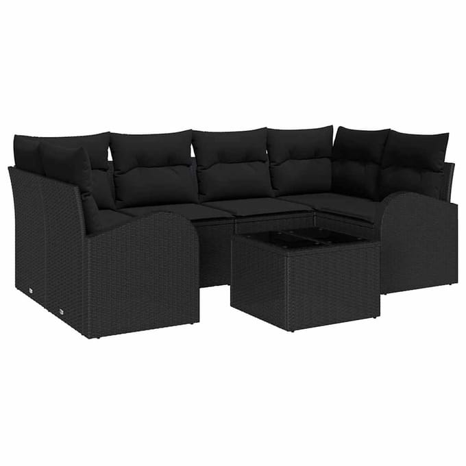 vidaXL - Tuinbank - Set - 7 - st - Zwart - poly - rattan