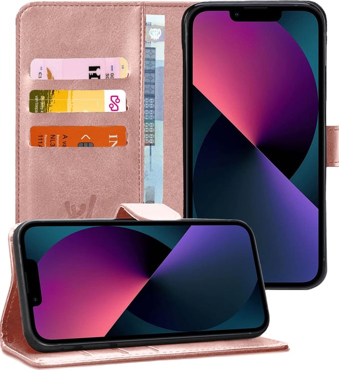 Hoesje geschikt voor iPhone 13 Pro - Book Case Kunstleer Wallet - Roségoud