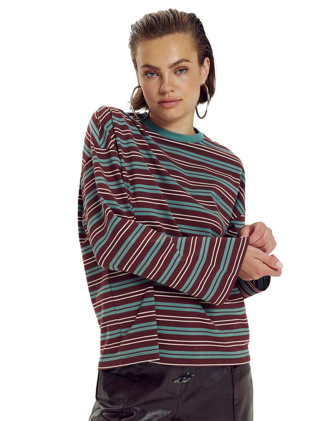 Harper & Yve T-shirt Tommy Ls Aw6p613 455 Teal Blue Stripe Dames Maat - L
