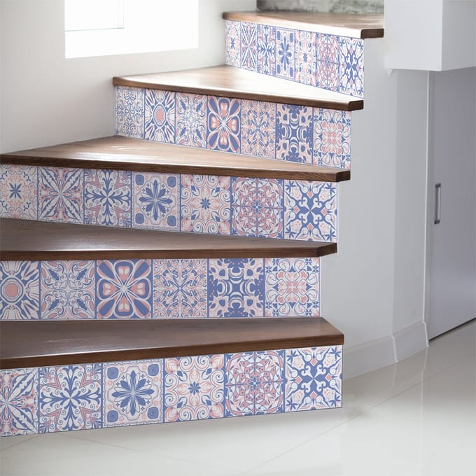 Traptegelstickers - ORIËNTAALS BLAUW - 2 stroken van 13,5 x 94,5 cm