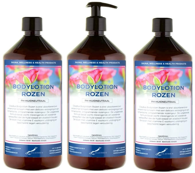 Bodylotion Rozen 1 Liter - met gratis pomp - set van 3 stuks
