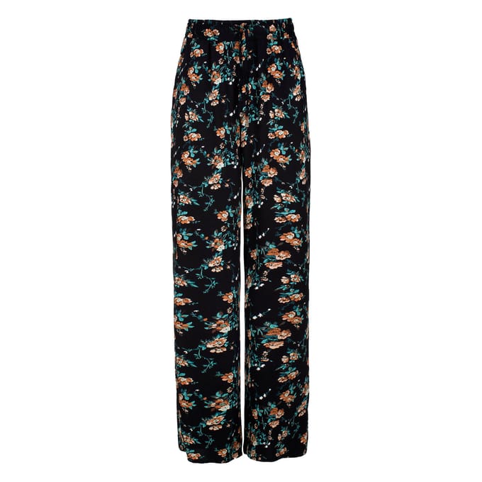Zwarte gebloemde broek met wijde pijpen