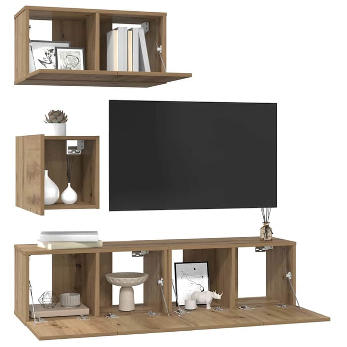 vidaXL - Tv-meubelset - 4 - st - Artisan - Eiken - Bewerkt - hout