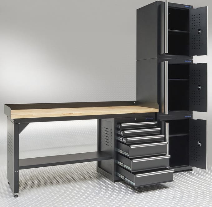 Datona® Werkbank 200 cm - 3 kast deuren - 1 kast lades - bamboe