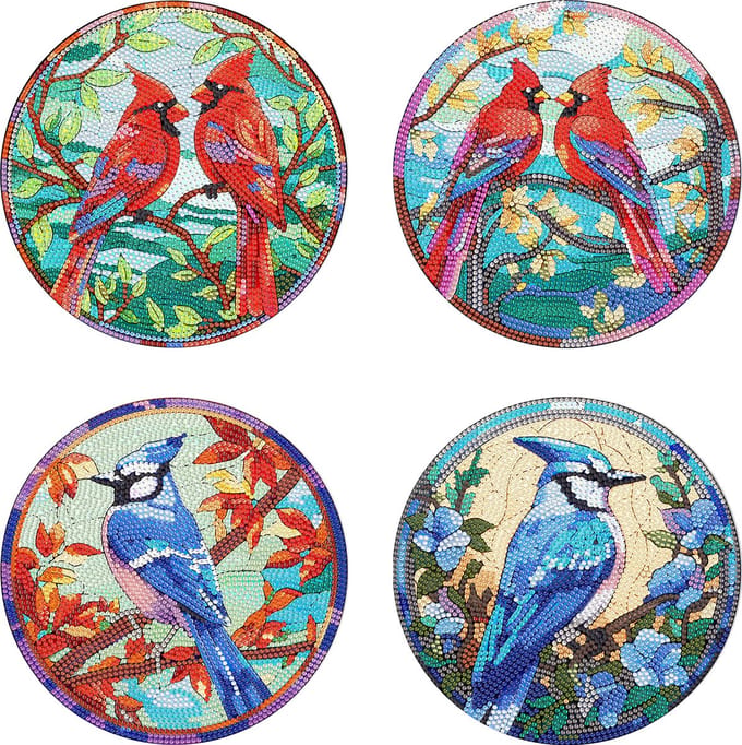 XL onderzetters - 06 - Vogels - set van 4 - Diamond painting - compleet pakket - Diamond painting by Wietske