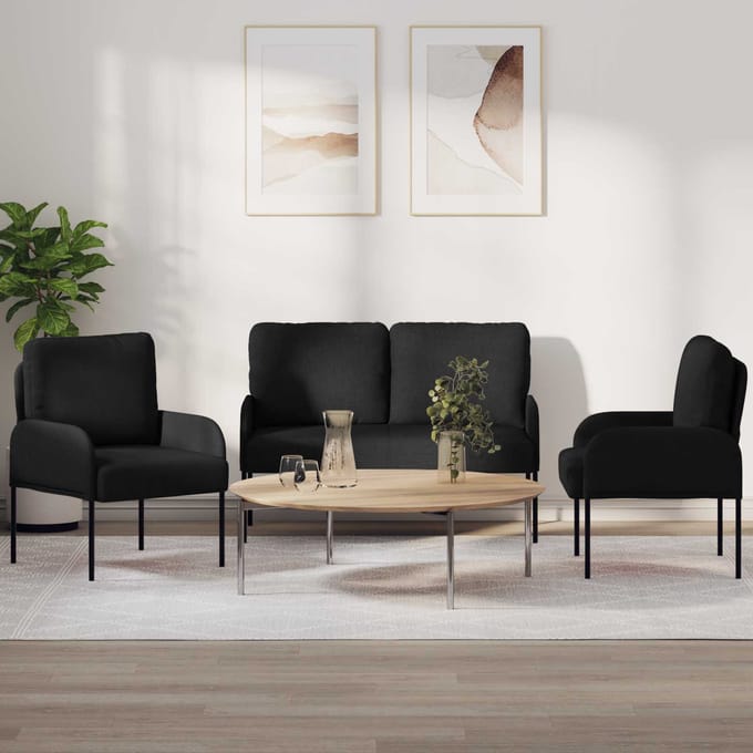 vidaXL - Sofa-Sets - 3 - st - Zwart - 115 - x - 56 - x - 80 - cm - Multiplex