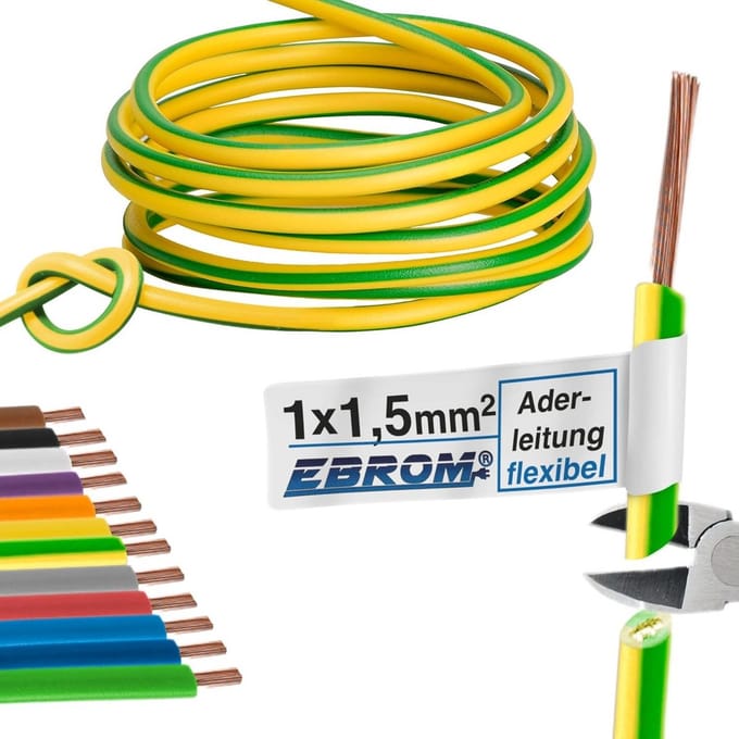 10 Meter Aderkabels 1,5 mm² Flexibel PVC Elektrische Kabel Groen/Geel