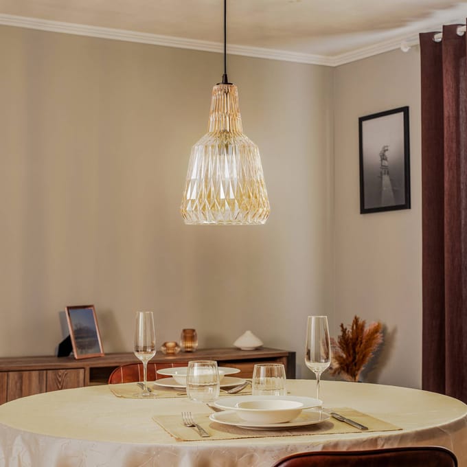 Lindby - hanglamp - 1licht - Glas, metaal - H: 35 cm - E27 - amber
