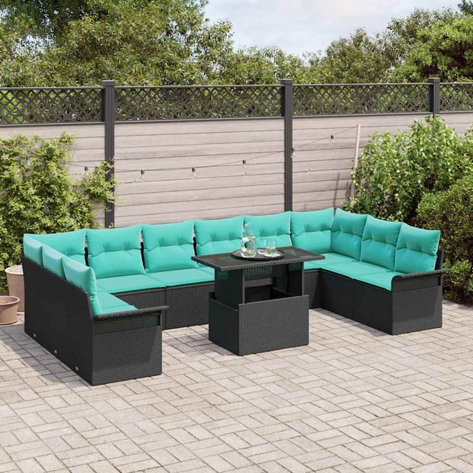 vidaXL - Tuinbank - Set - 11 - st - Zwart - Poly - Riet