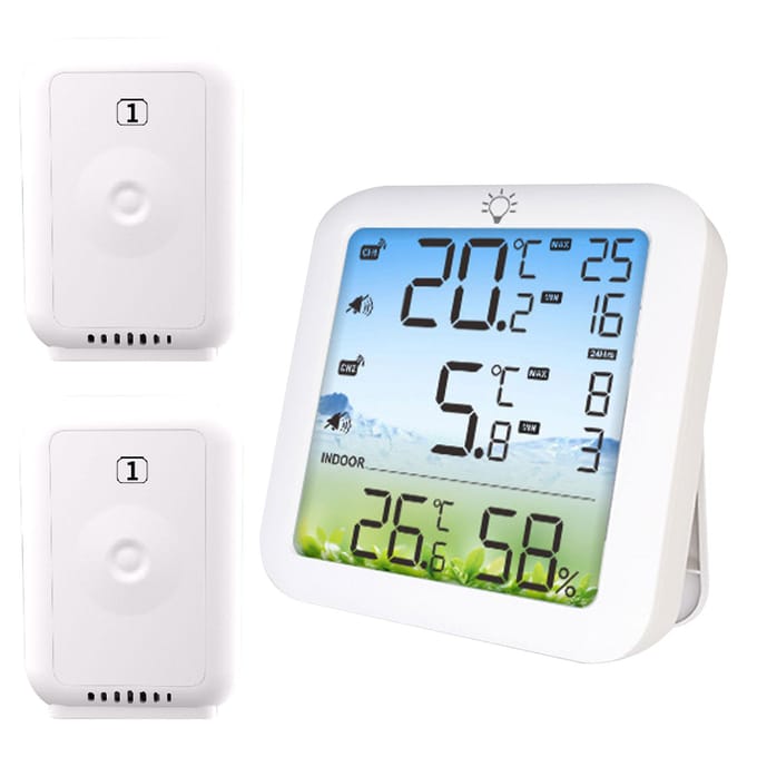Thermomètre Hygromètre Numérique Sans Fil avec Portée de 328 pieds pour Réfrigérateur Congélateur Intérieur Extérieur Grand Écran LCD Sans Fil white