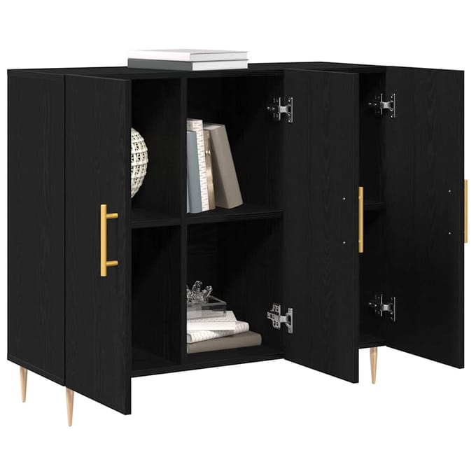 vidaXL - Dressoir - Zwart - Eiken - 90 - x - 34 - x - 80 - cm - Bewerkt - hout