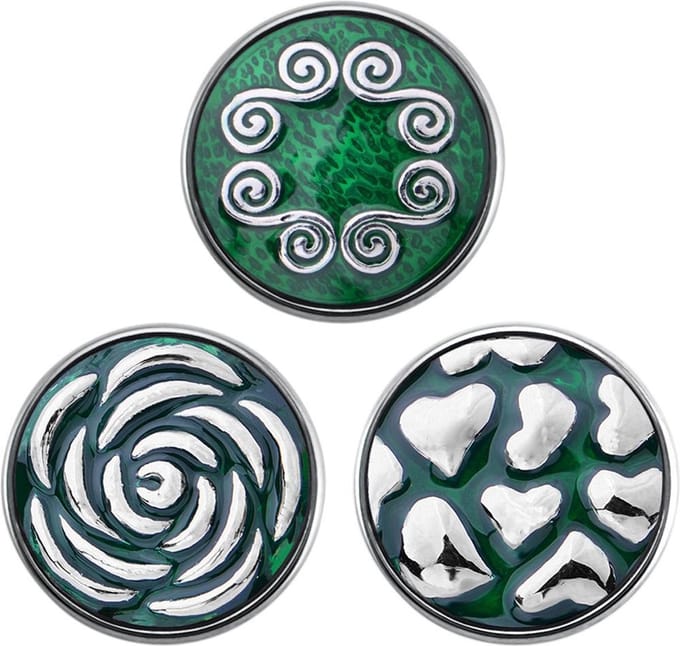 Quiges - Chunk 18mm Click Button Drukknoop Groen Set van 3 Stuks Symbool Emaille Infinity Roos & Hart - EBCMSET007