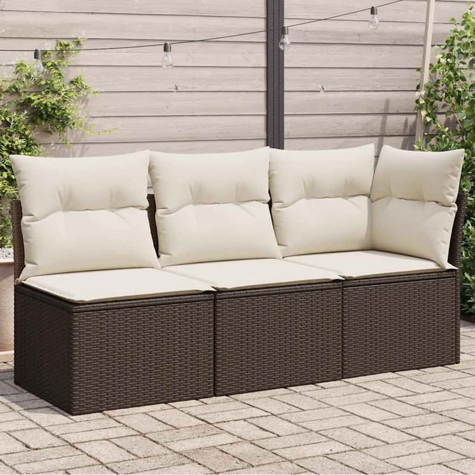 vidaXL - Tuinbank - 3-zits - met - kussens - poly - rattan - bruin