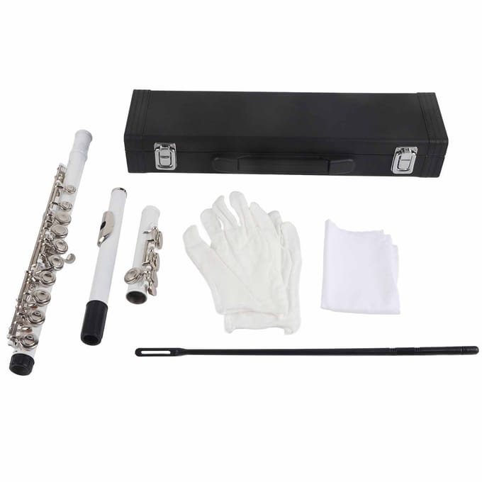 LADE C Sleutel 16 Gaten Messing Fluit Beginnerskit Opbergkoffer Reinigingsdoek Handschoenen (wit) black