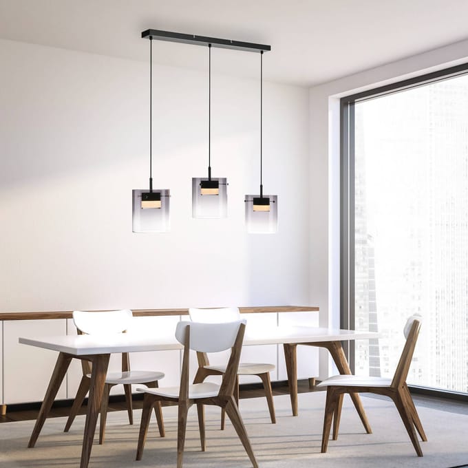 JUST LIGHT. GmbH JUST LIGHT. LED hanglamp Elio, rookglas, 3-lamps, zwart