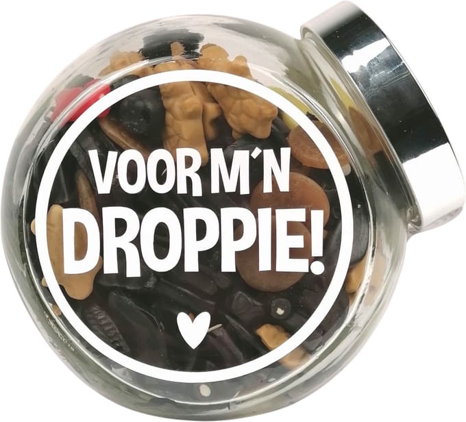 Snoeppot gevuld met drop "voor m'n droppie" - valentijn - liefde - zomaar