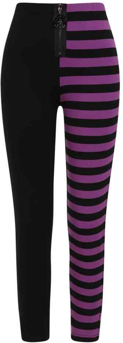 Banned - HALF BLACK HALF STRIPES Legging - 2XL - Paars