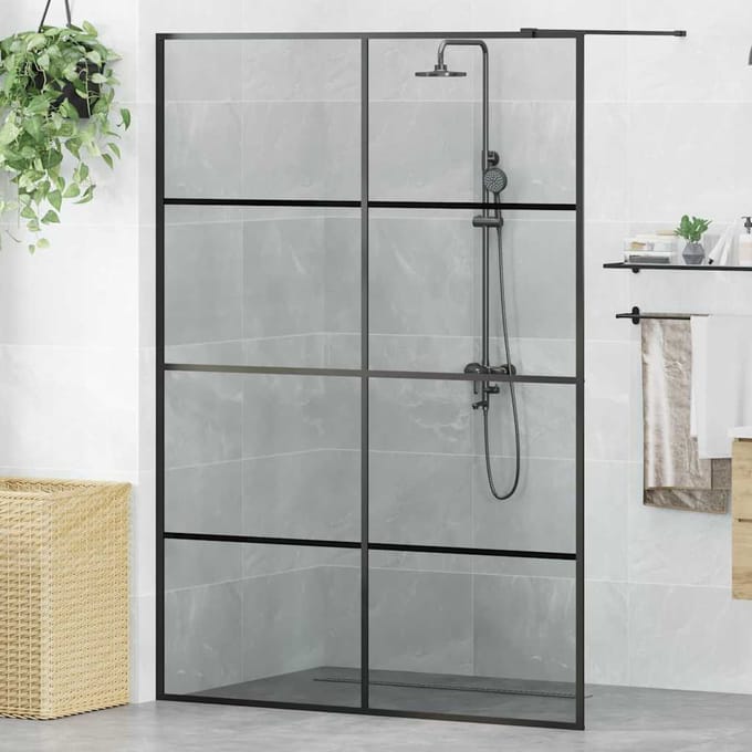 vidaXL - Inloopdouchewand - Zwart - 140 - x - 195 - cm - gehard - glas
