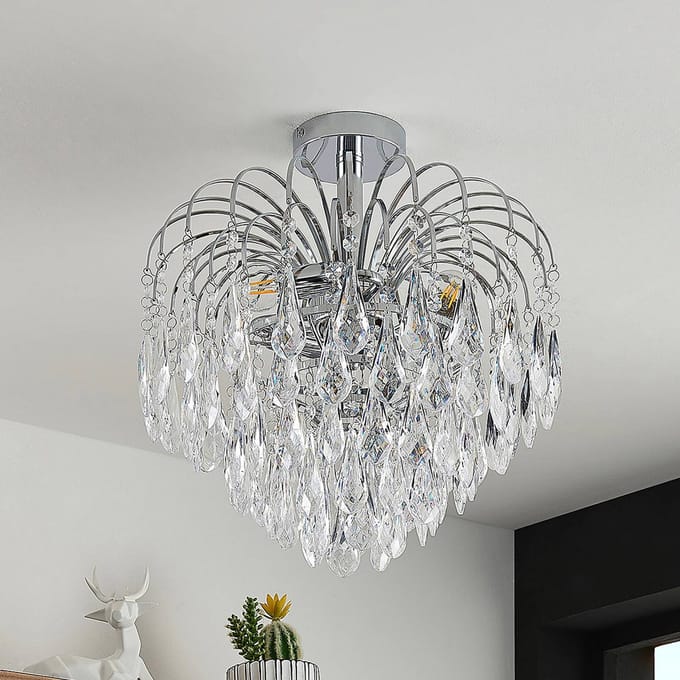 Lindby - plafondlamp - 3lichts - Ijzer, acryl - H: 40 cm - E14 - chroom