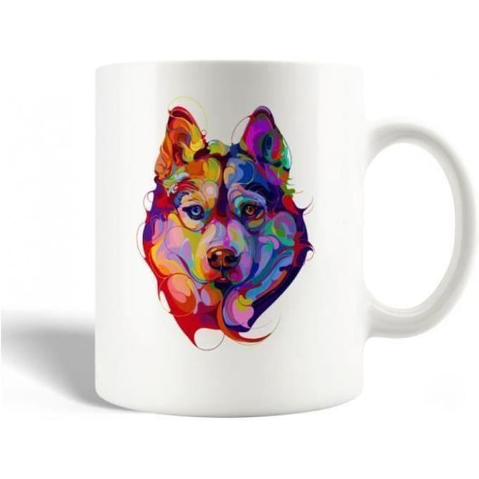 Mug en Céramique Tête De Loup Abstraite Portrait Loup Sourire Loup Furieux De Peintures