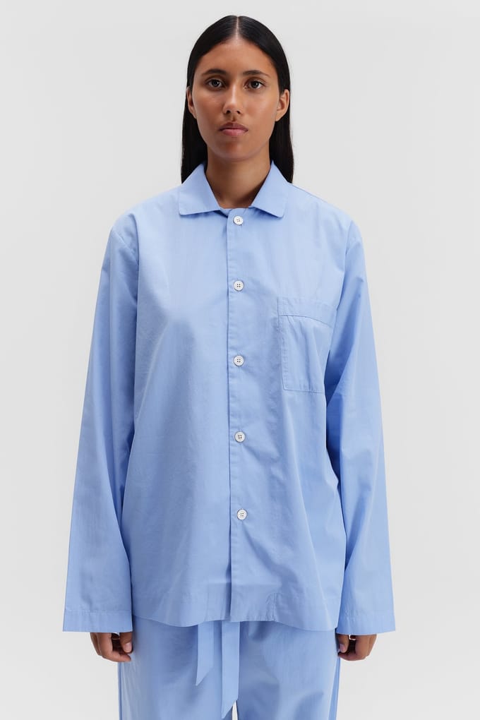 Tekla Unisex Poplin, Pyjamas Shirt Cornflower Blue Größe: M | Nachtwäsche Outlet | Unisex | Blau