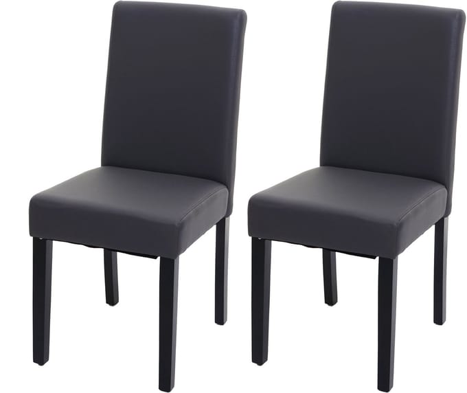 Set van 2 eetkamerstoelen Keukenstoel Littau ~ kunstleer, grijs mat, donkere poten