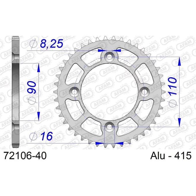 Aluminium tandwiel achter Afam 415 40 dents