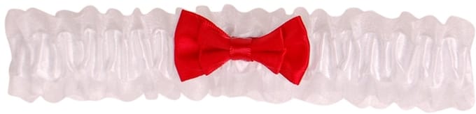Kousenband wit met rood strikje