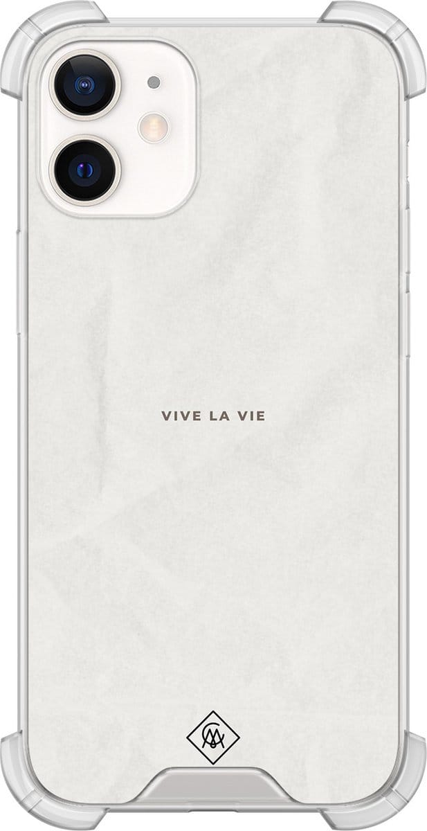 Casimoda® hoesje - Geschikt voor iPhone 12 Mini - Vive La Vie - Shockproof case - Extra sterk - TPU/polycarbonaat - Multi, Transparant