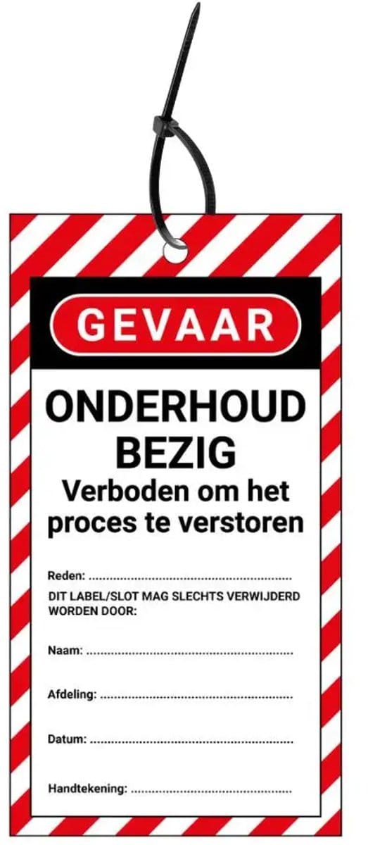 LOTO tags onderhoud bezig NL - 10 stuks - inclusief tiewraps